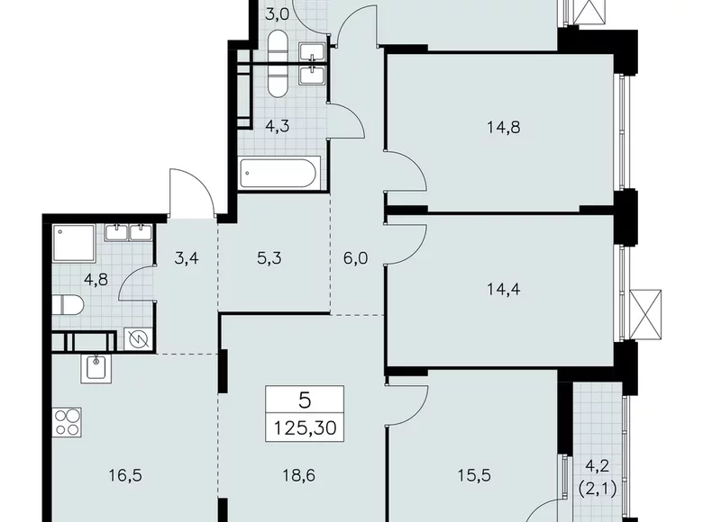 5 room apartment 125 m² Moscow, Russia