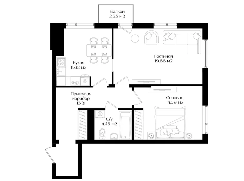 Квартира 2 комнаты 65 м² Ташкент, Узбекистан