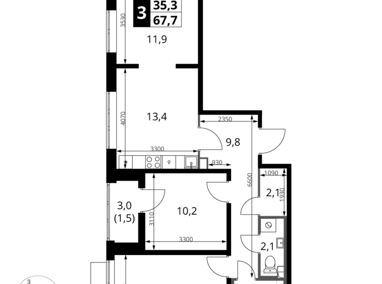 Квартира 3 комнаты 68 м² Ленинский район, Россия