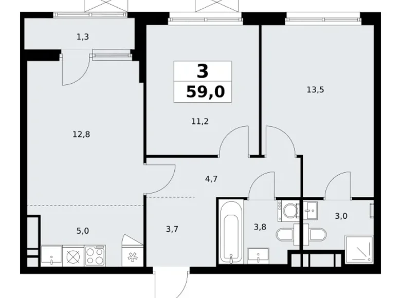 Appartement 3 chambres 59 m² poselenie Sosenskoe, Fédération de Russie