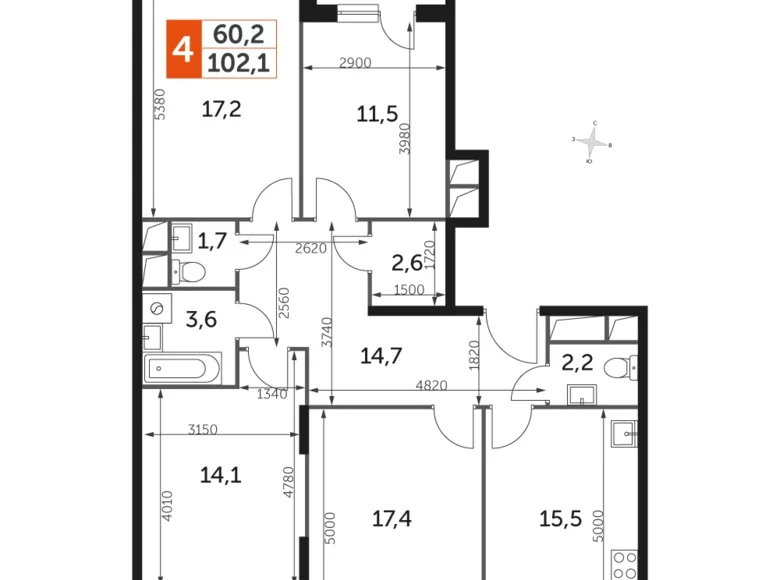 Квартира 4 комнаты 102 м² Развилка, Россия