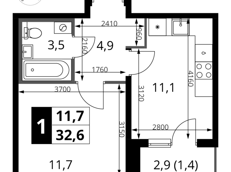 Квартира 1 комната 33 м² Химки, Россия