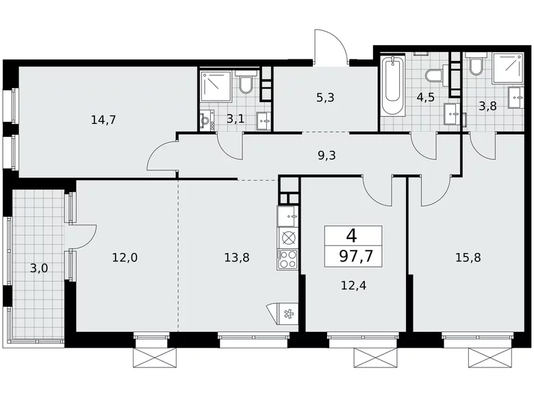 4 room apartment 98 m² Moscow, Russia