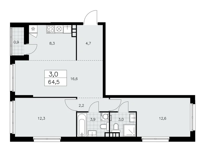 Apartamento 3 habitaciones 65 m² poselenie Sosenskoe, Rusia