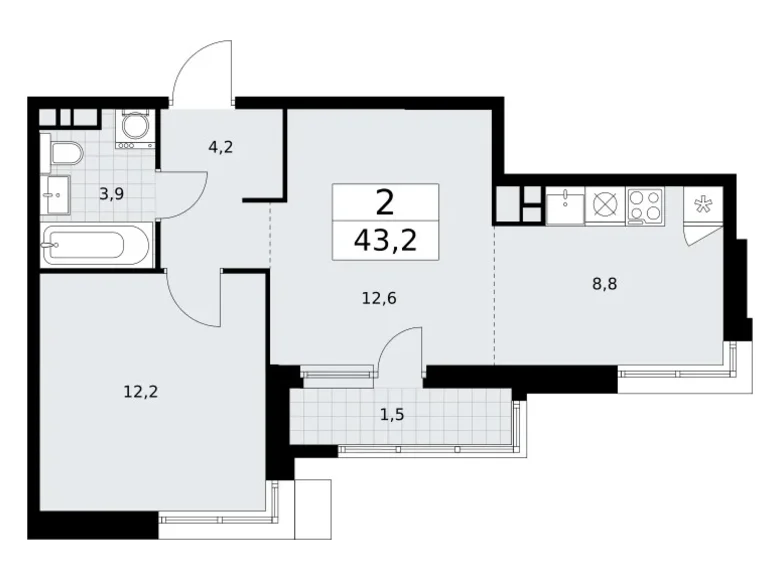 Wohnung 2 zimmer 43 m² Wnukowo, Russland