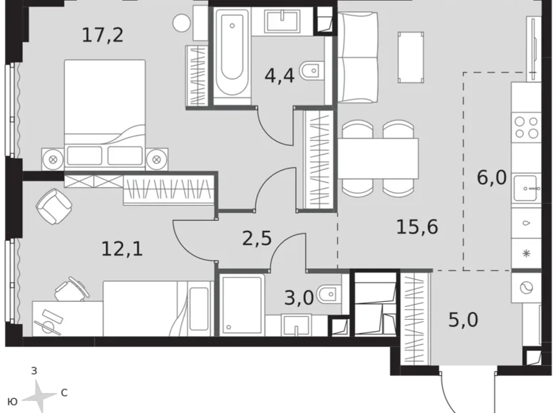 Appartement 3 chambres 66 m² North-Western Administrative Okrug, Fédération de Russie