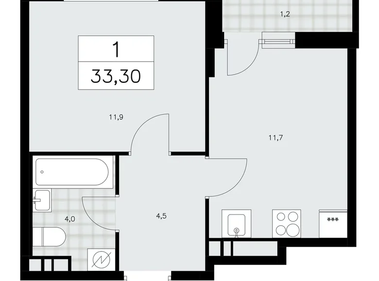 Квартира 1 комната 33 м² Москва, Россия