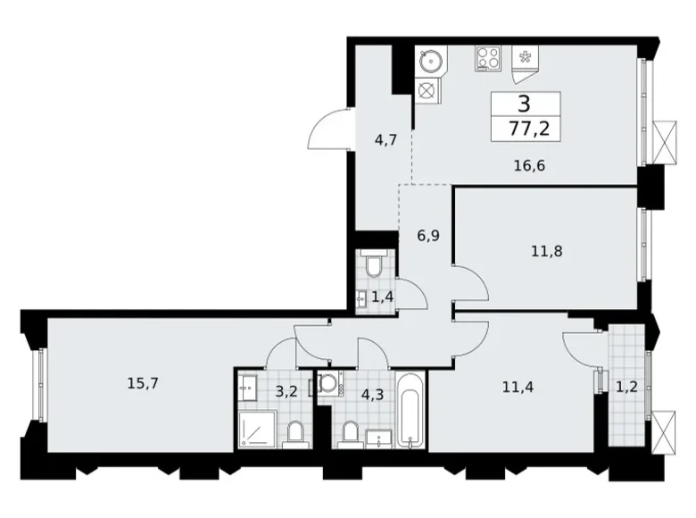 Wohnung 3 zimmer 77 m² Troizk, Russland
