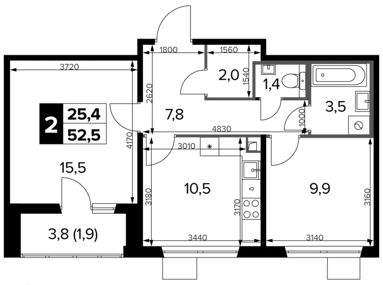 Apartamento 2 habitaciones 52 m² Jimki, Rusia