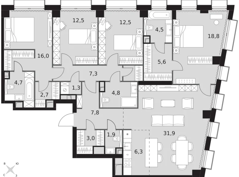 Квартира 5 комнат 142 м² Северо-Западный административный округ, Россия