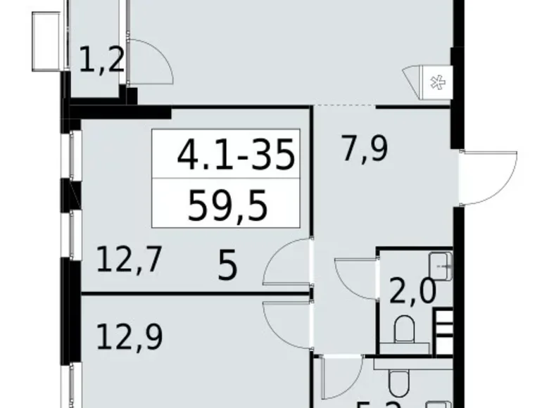 2 room apartment 60 m² South-Western Administrative Okrug, Russia