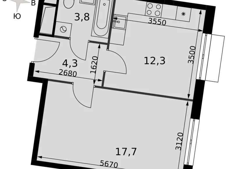 1 room apartment 38 m² Razvilka, Russia