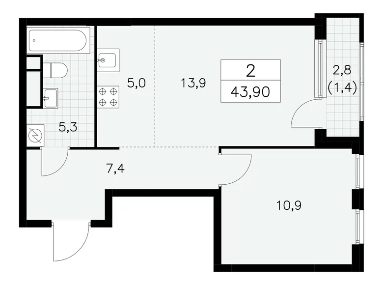 Wohnung 2 Zimmer 44 m² Südwestlicher Verwaltungsbezirk, Russland
