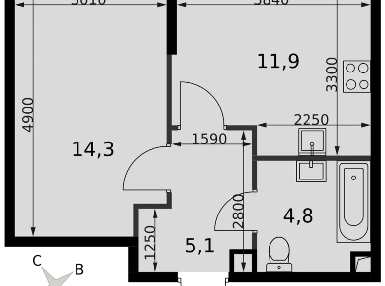 Wohnung 1 zimmer 36 m² Nordwestlicher Verwaltungsbezirk, Russland