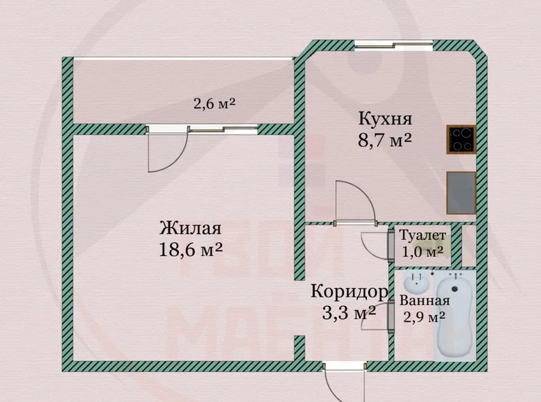 1 room apartment 35 m² Minsk, Belarus