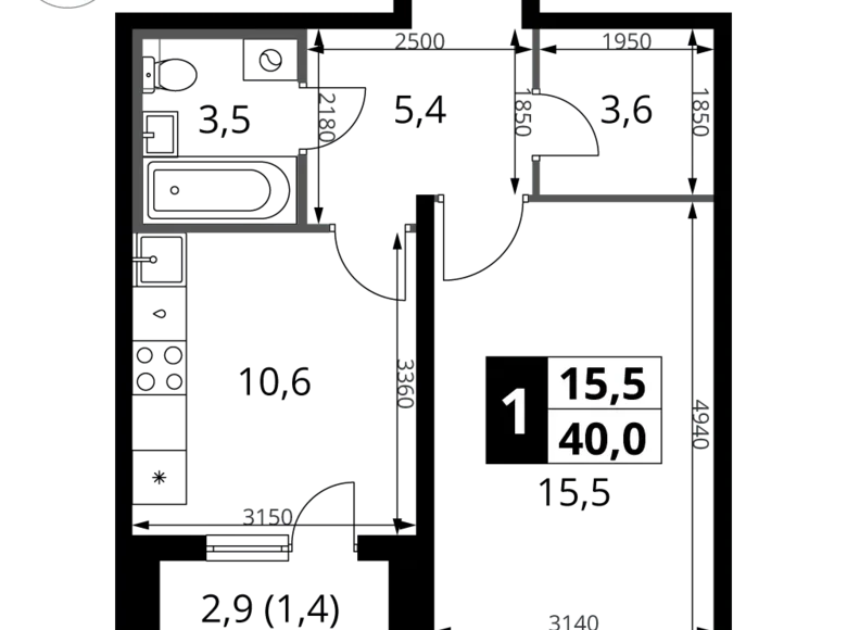 Mieszkanie 1 pokój 40 m² Potapovo, Rosja