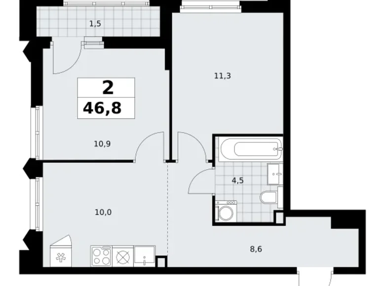 Appartement 2 chambres 47 m² Troïtsk, Russie