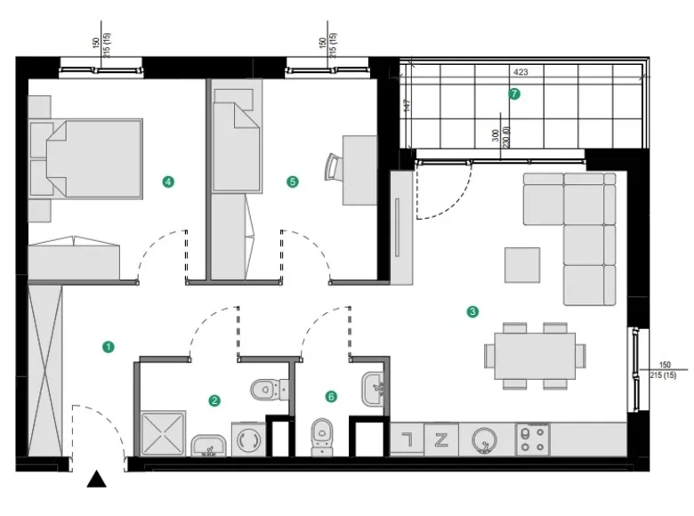 2 bedroom apartment 61 m² Gdansk, Poland