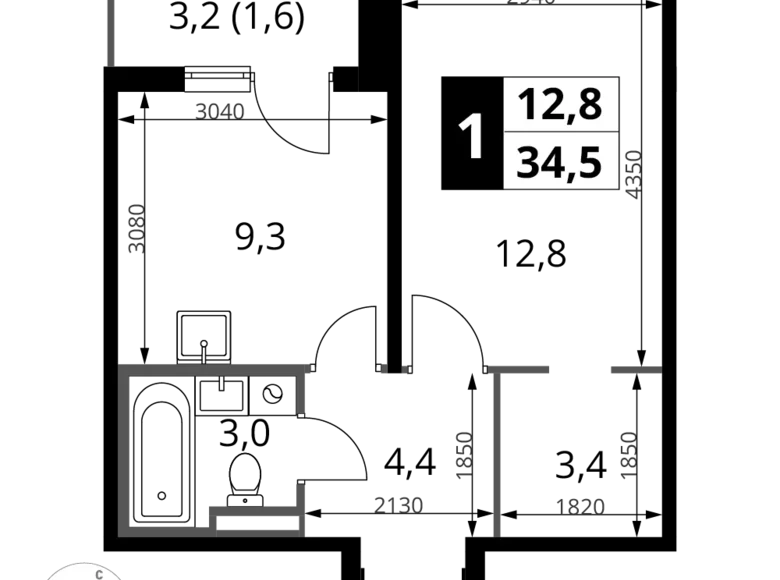 Apartamento 1 habitación 35 m² Potapovo, Rusia