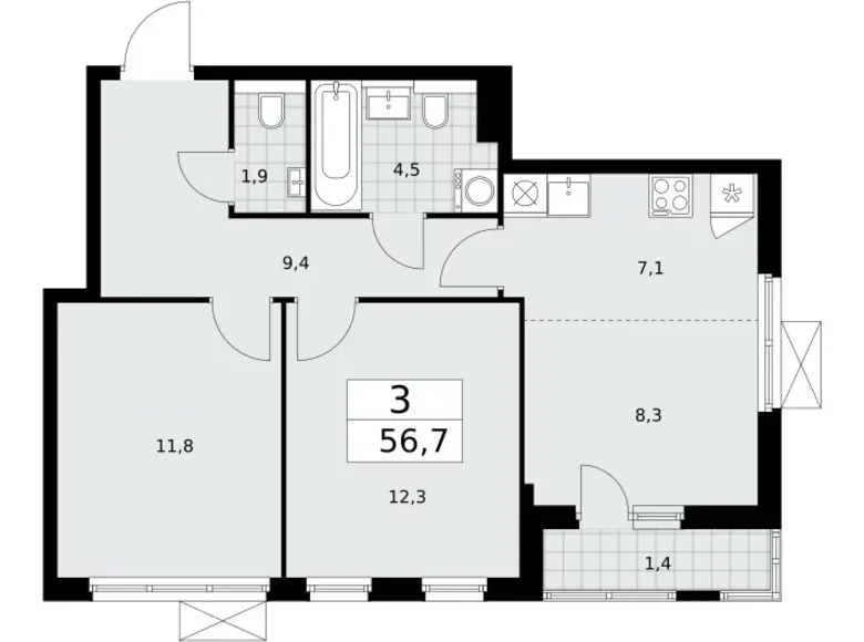 Mieszkanie 3 pokoi 57 m² poselenie Sosenskoe, Rosja