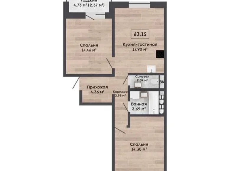 Mieszkanie 3 pokoi 63 m² Kalodziscanski sielski Saviet, Białoruś