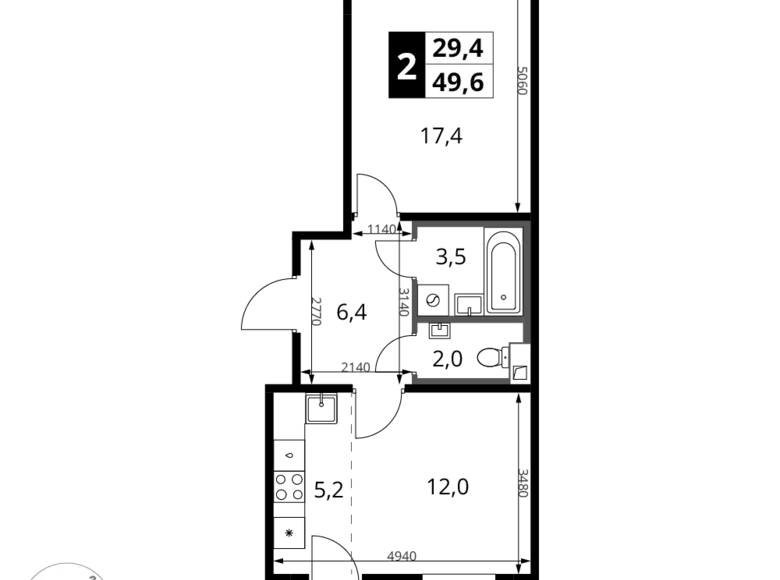 2 room apartment 50 m² Khimki, Russia