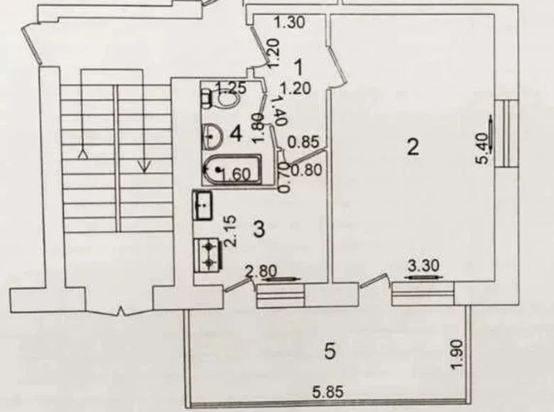 Kvartira 1 xona 42 m² Toshkentda