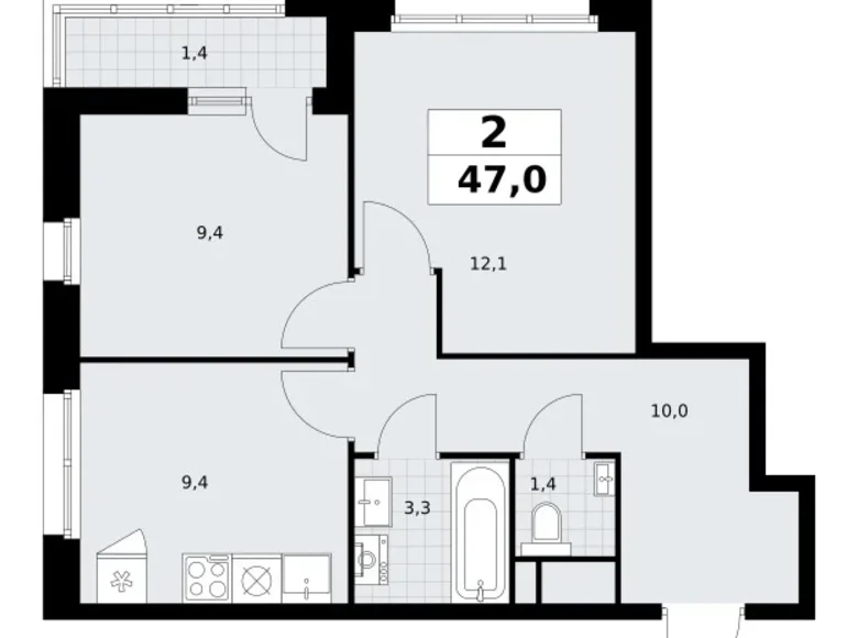 Apartamento 2 habitaciones 47 m² Postnikovo, Rusia