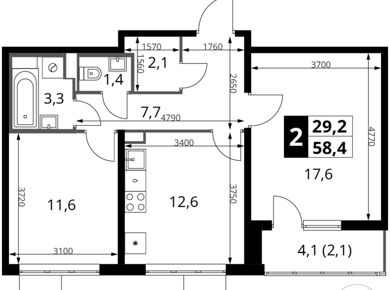 Wohnung 2 zimmer 58 m² Südwestlicher Verwaltungsbezirk, Russland