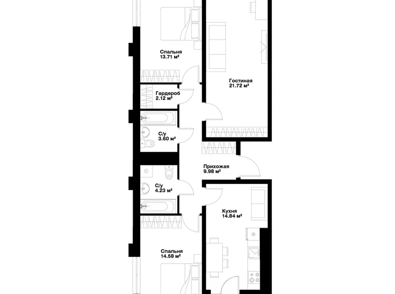 Квартира 3 комнаты 86 м² Ташкент, Узбекистан