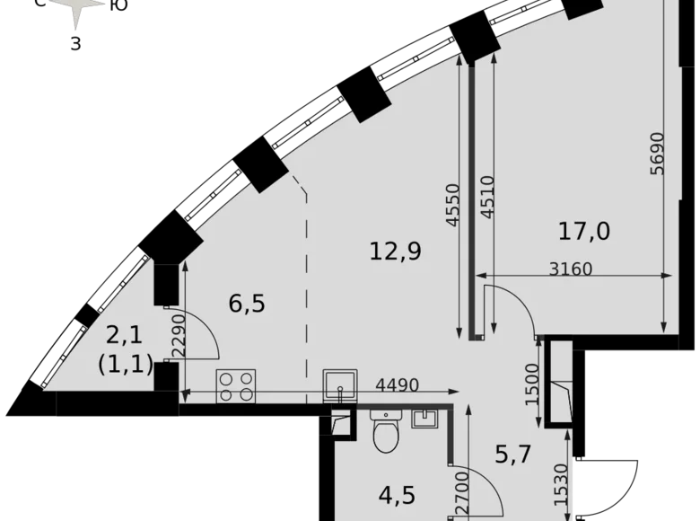 Квартира 1 комната 48 м² Северо-Западный административный округ, Россия