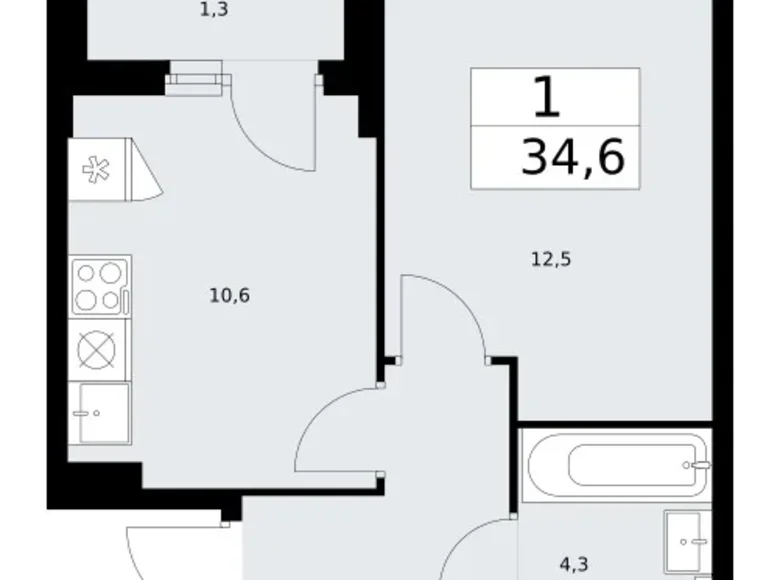 Mieszkanie 1 pokój 35 m² Troick, Rosja