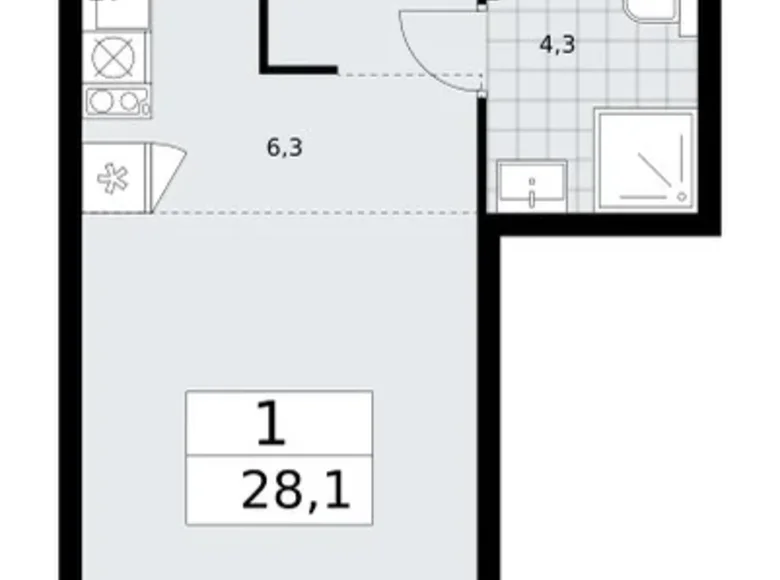 1 room apartment 28 m² Troitsk, Russia