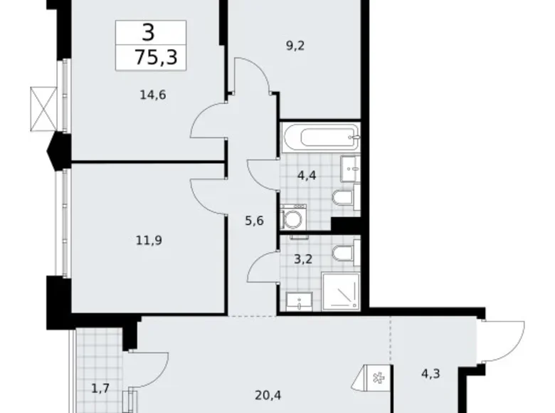 Mieszkanie 3 pokoi 75 m² Troick, Rosja