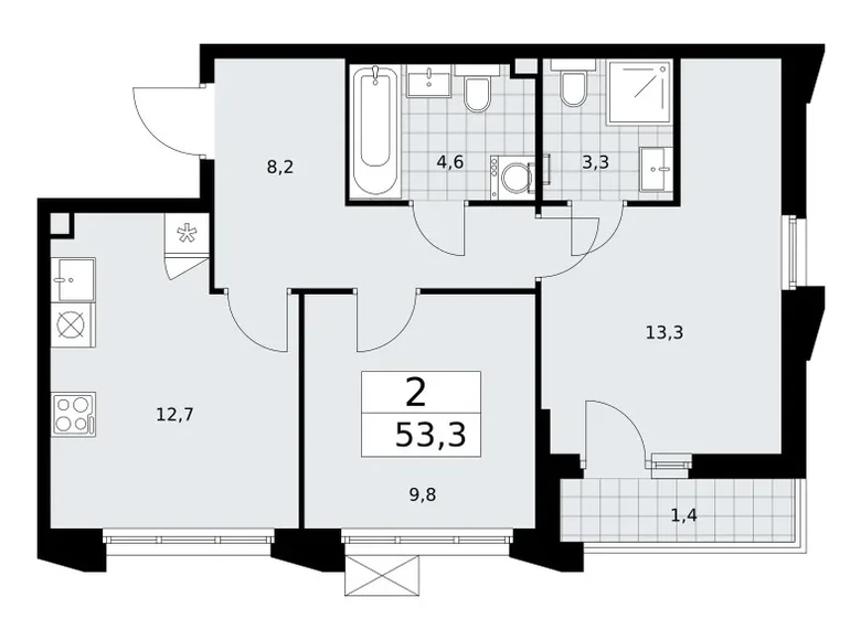 Appartement 2 chambres 53 m² Troïtsk, Russie