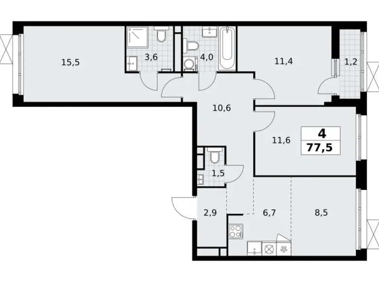 Mieszkanie 4 pokoi 78 m² Postnikovo, Rosja