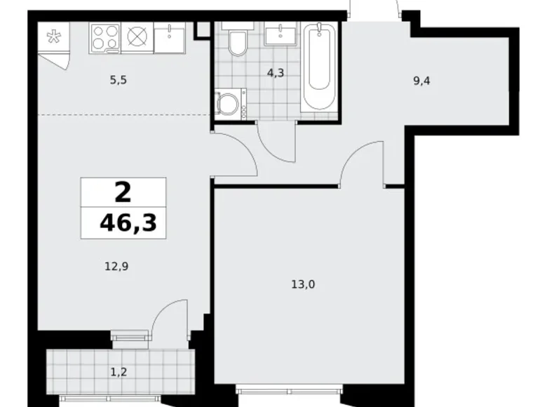 Apartamento 2 habitaciones 46 m² poselenie Sosenskoe, Rusia