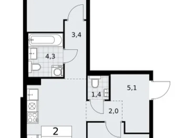 Квартира 2 комнаты 58 м² район Троицк, Россия