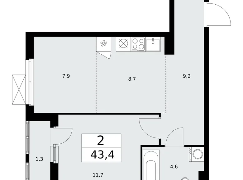 2 room apartment 43 m² poselenie Sosenskoe, Russia