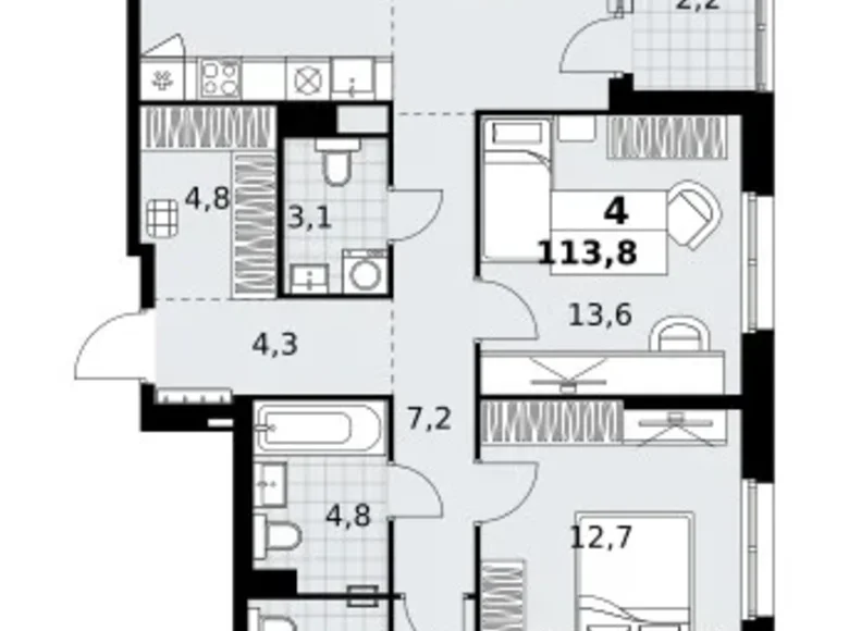 Appartement 4 chambres 114 m² Kommunarka, Russie