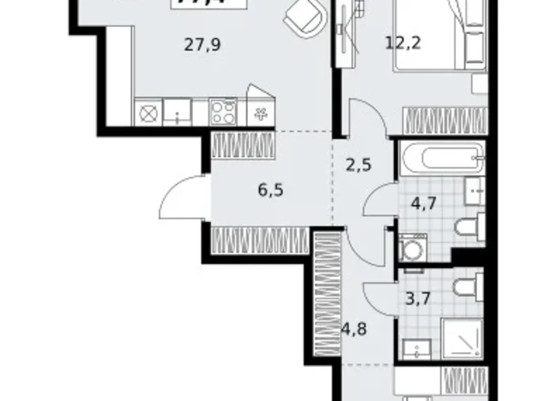 Apartamento 2 habitaciones 77 m² Kommunarka, Rusia