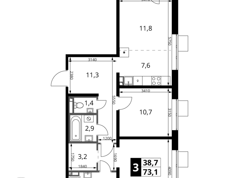 Квартира 3 комнаты 73 м² Potapovo, Россия