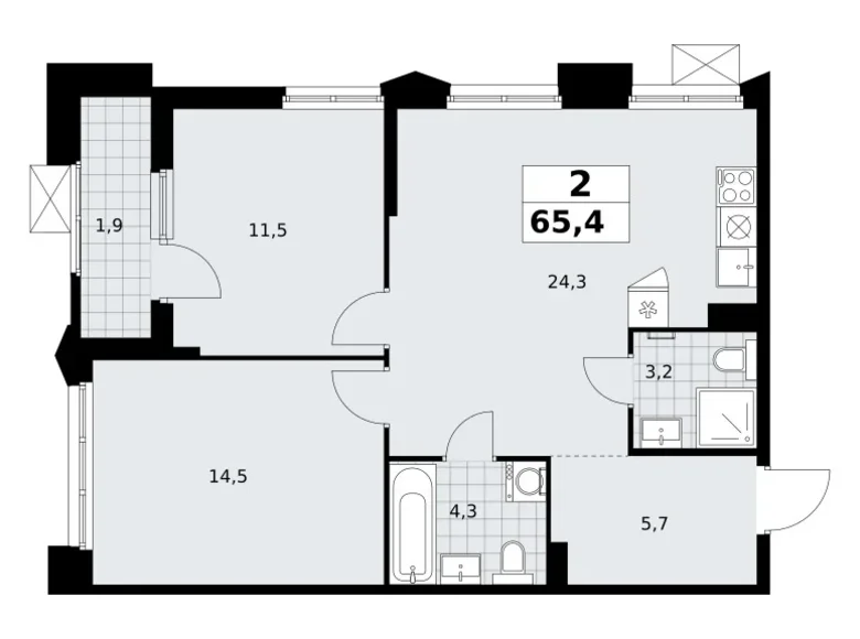 Wohnung 2 zimmer 65 m² Troizk, Russland
