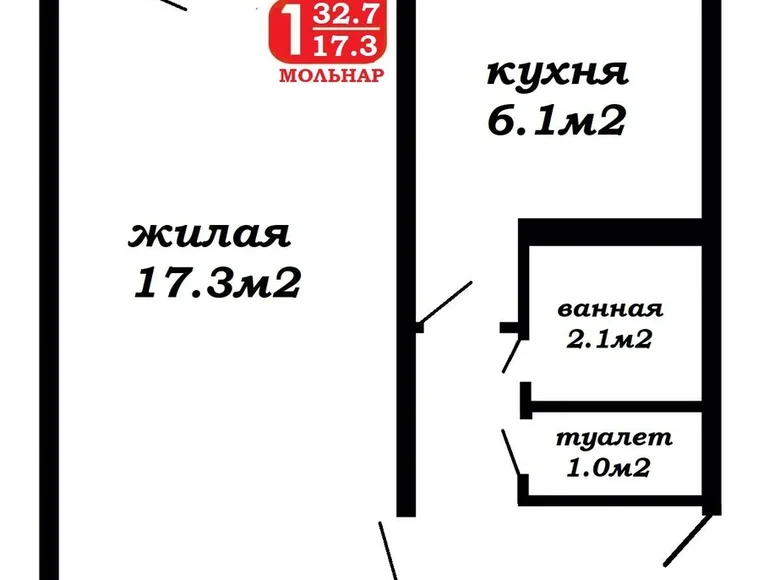 1 room apartment 33 m² Minsk, Belarus