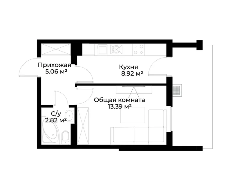 Kvartira 1 xona 30 m² Toshkentda