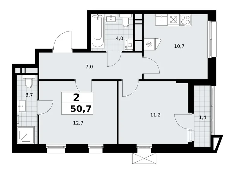 Apartamento 2 habitaciones 51 m² poselenie Sosenskoe, Rusia