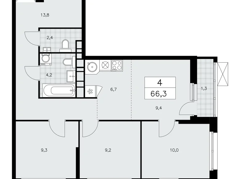 4 room apartment 66 m² Moscow, Russia