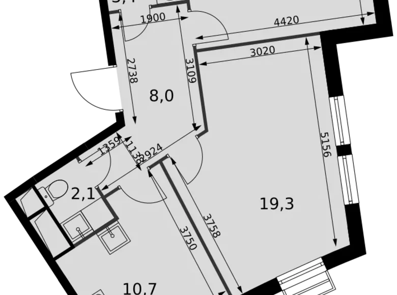 Mieszkanie 2 pokoi 61 m² Razvilka, Rosja