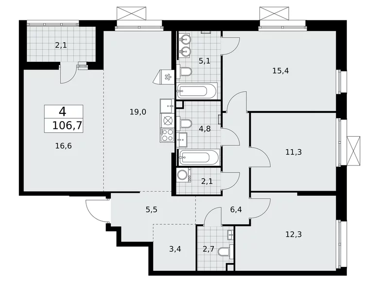 4 room apartment 107 m² Moscow, Russia