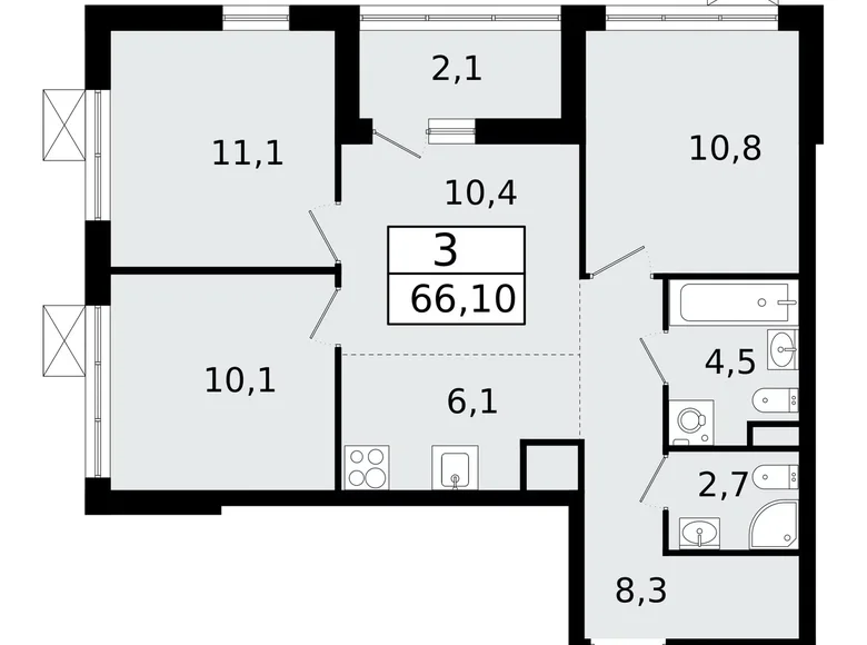 Квартира 4 комнаты 66 м² Всеволожск, Россия